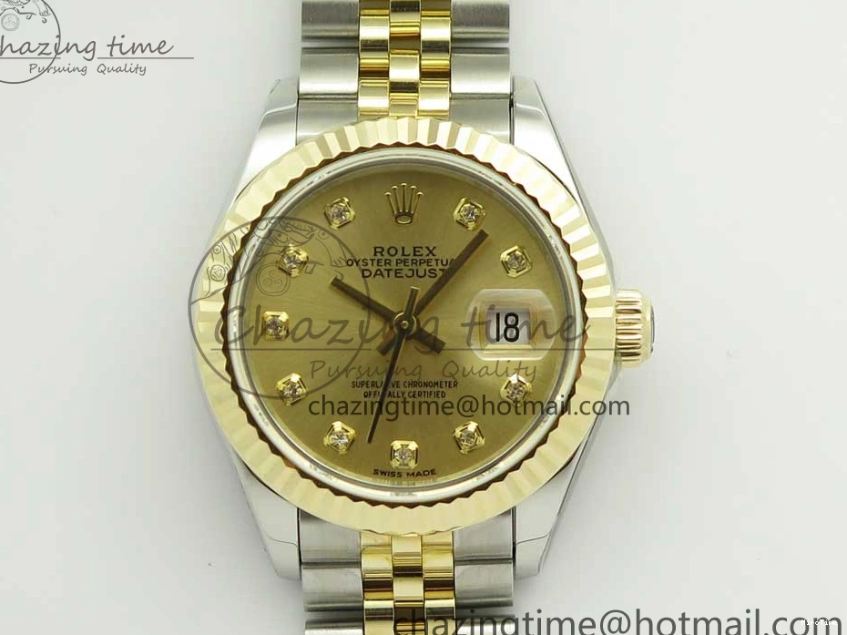MiroTime 0311 Supportive DateJust 28mm Wrapped SS YG Best Edition Gold Dial Crystal Markers on Wrapped SS YG Bracelet ETA 3344